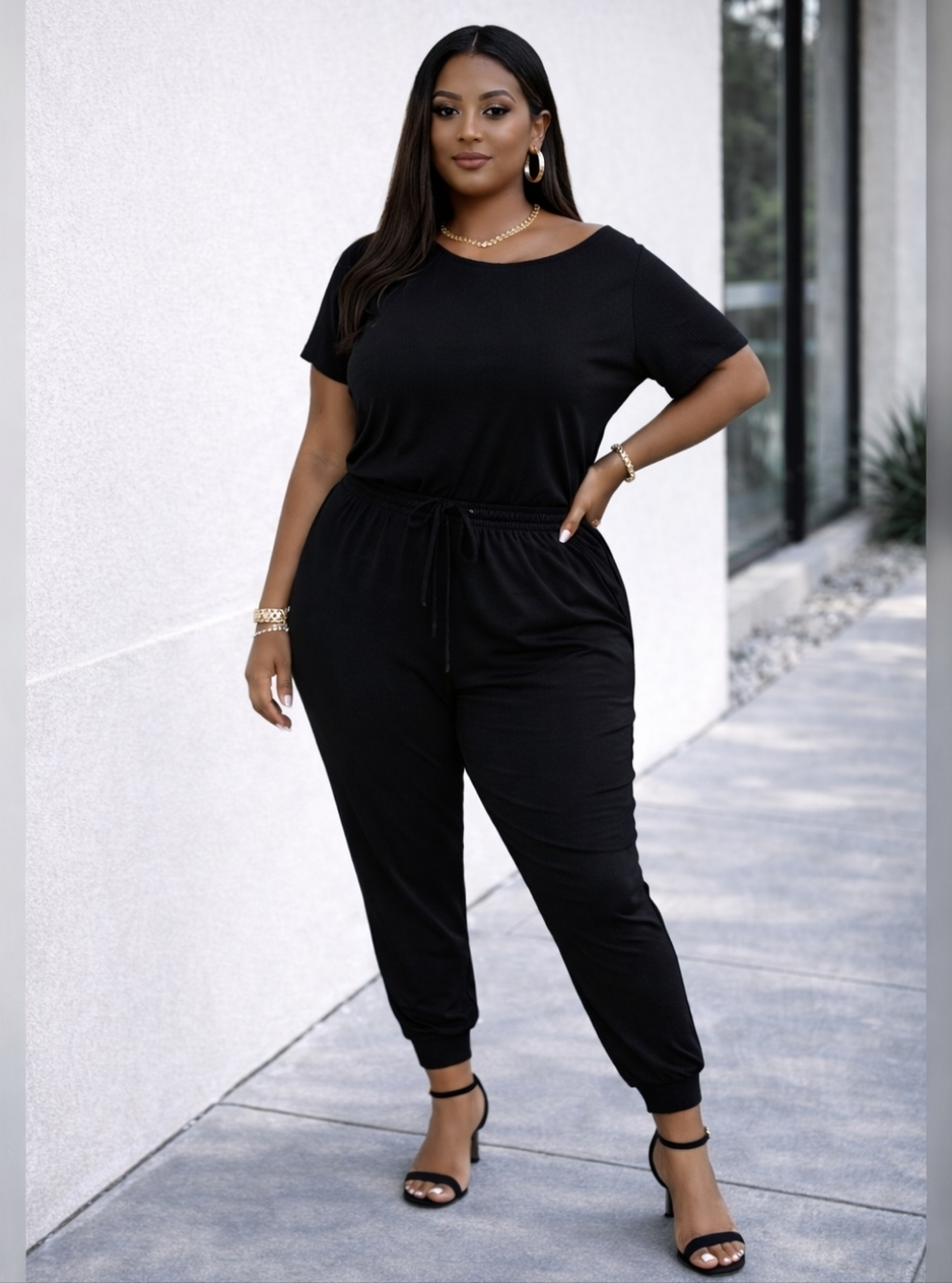 Chic Plus-Size Black Comfy Lounge Jogger Jumpsuit